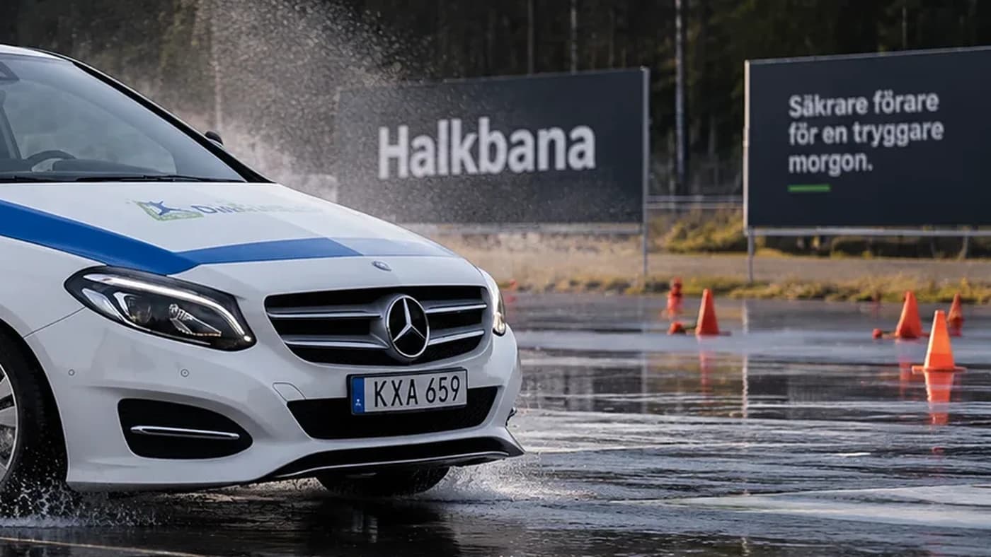 Din Körskolas bil på halkbanan i Strängnäs