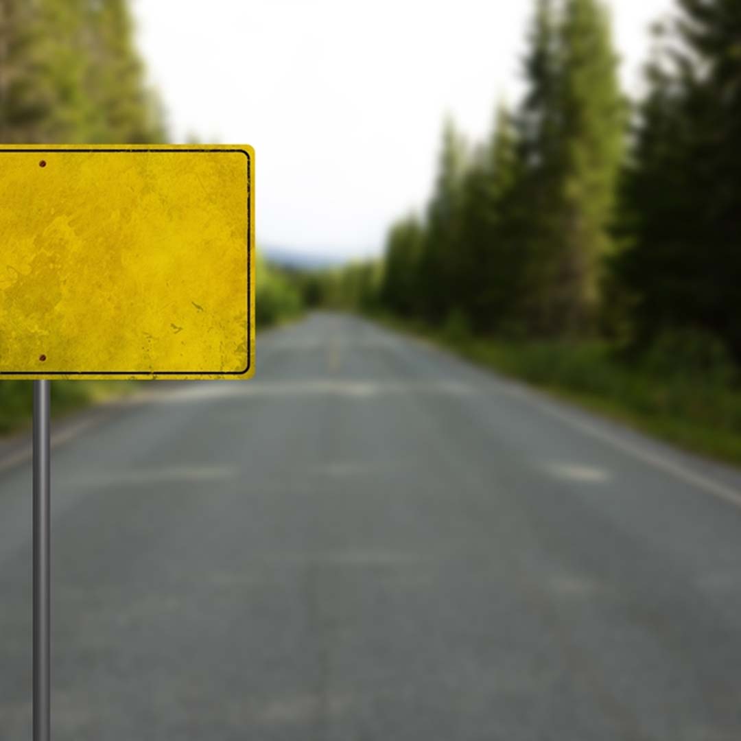 Yellow traffic warning sign on road, daylight, Yellow traffic warning sign on road, daylight,
